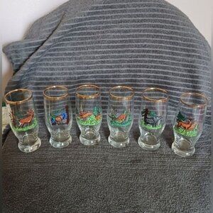 Vintage set of 6 beer glasses hunter motifs